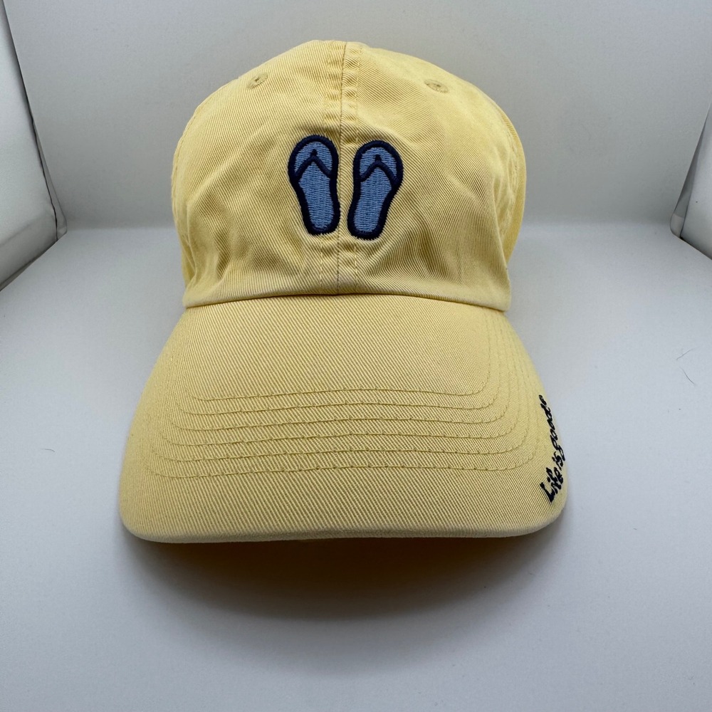 Life is Good Baseball Cap Unisex OS Yellow Good Flip Flops Embroidered Cotton